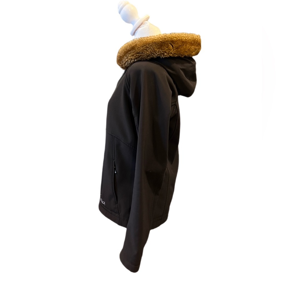 Marmot Soft Shell Furlong Jacket Fur Hood size medium black, fur chestnut brown - Picture 6 of 15